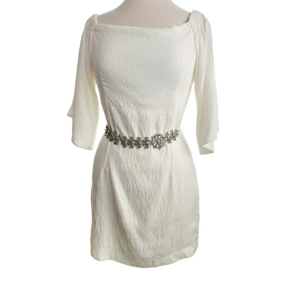 MINKPINK Cream Flutter Sleeve Dress Size Large - Picture 2 of 8
